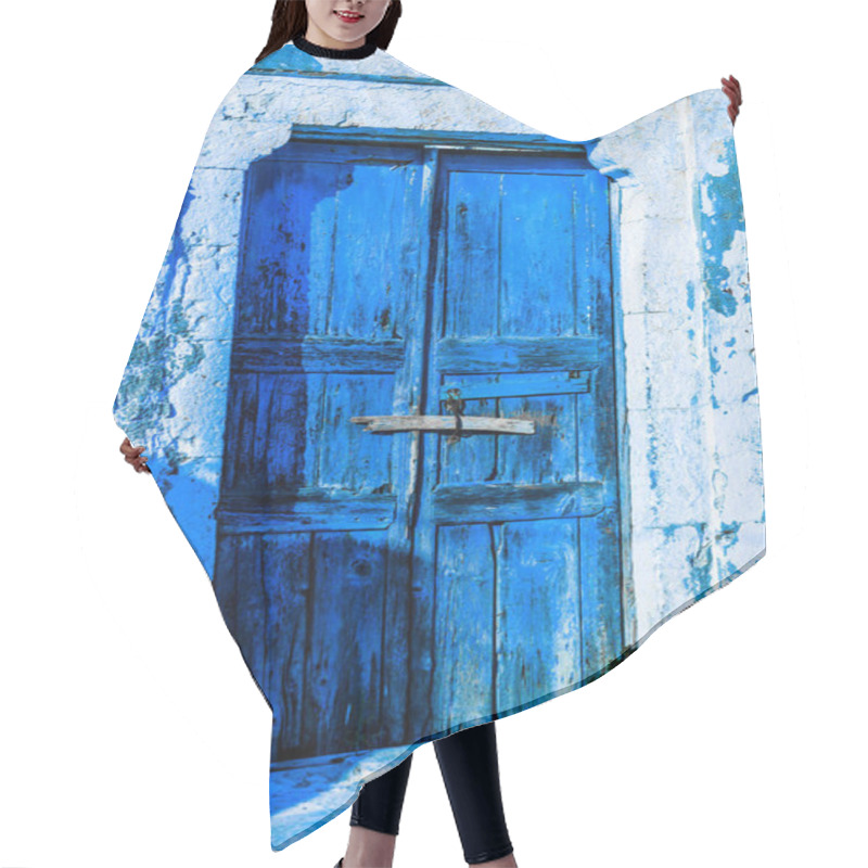 Personality  Bright Blue Door Of A Small Greek House On A Narrow Street In A Small Mountain Village. Hair Cutting Cape