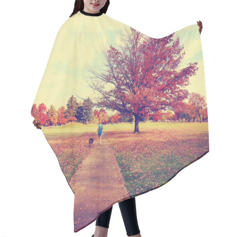 Personality  Woman Walking With Pit Bull Hair Cutting Cape