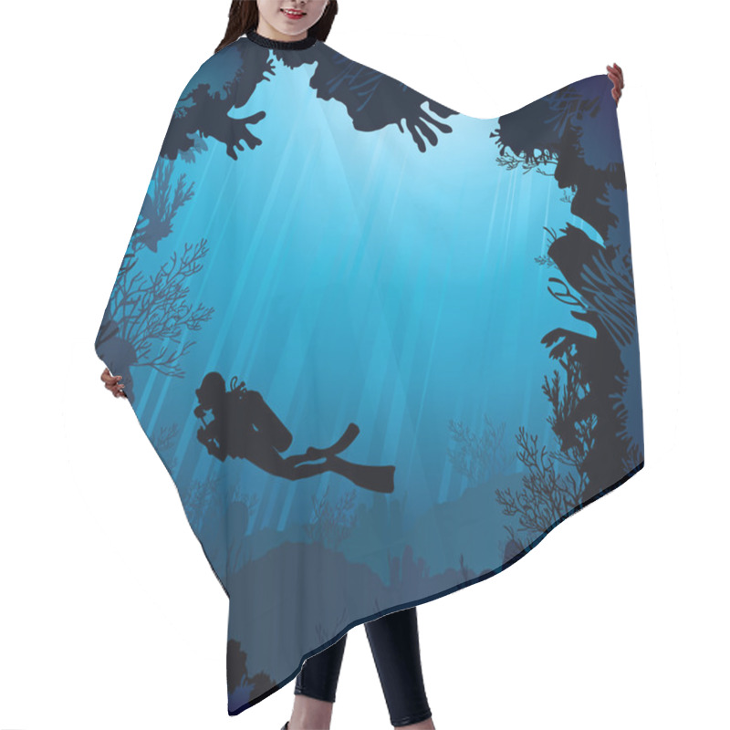 Personality  Coral Reef With Silhouette Of Diver Hair Cutting Cape