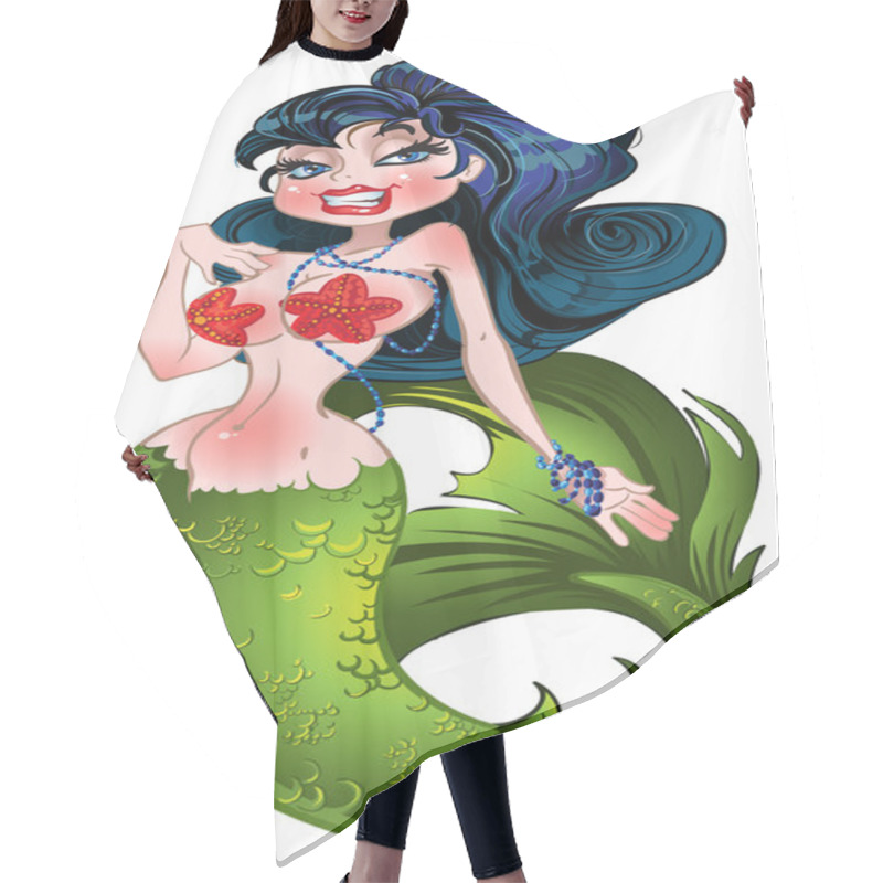 Personality  Brunette Mermaid With Green Scales Hair Cutting Cape