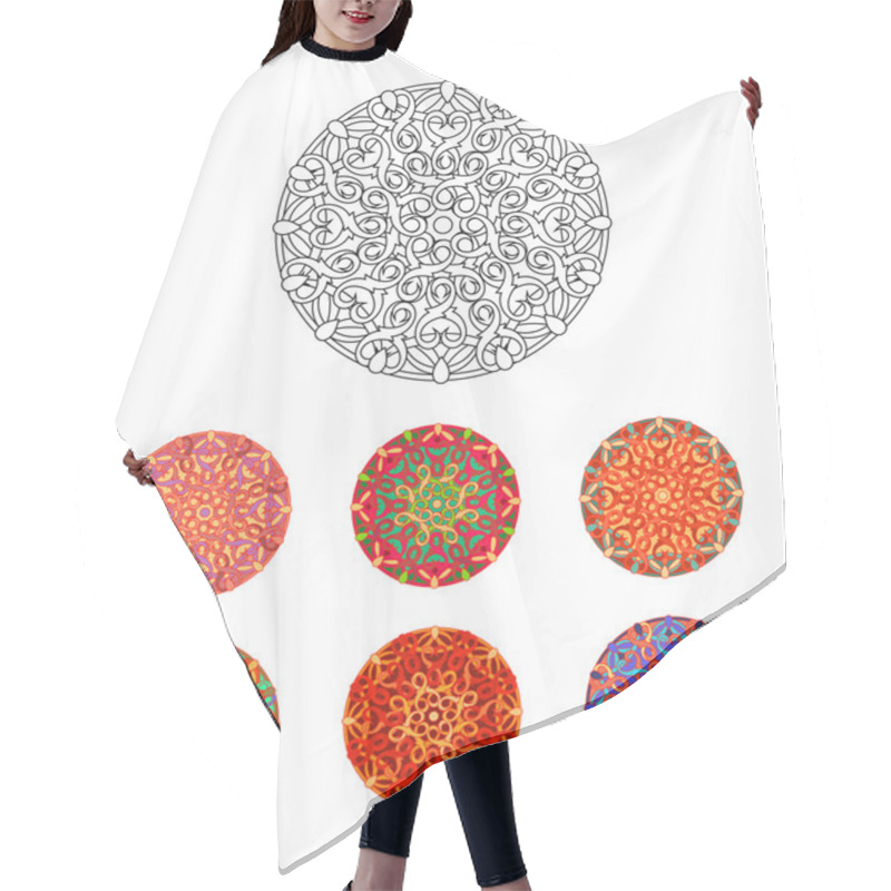 Personality  Set Of Decorative Design Element With A Circular Pattern. Mandala Hair Cutting Cape