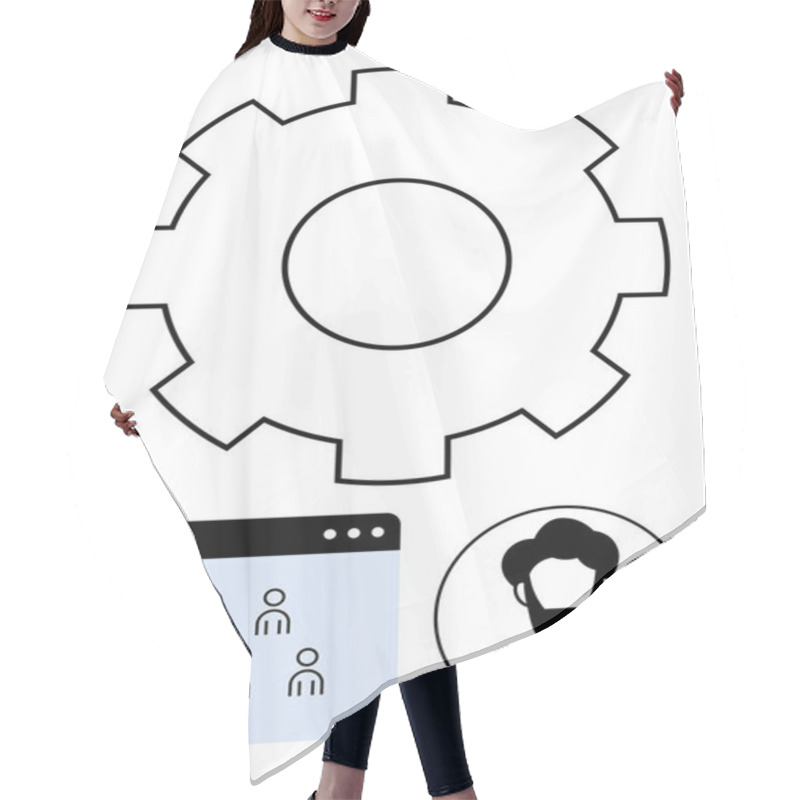 Personality  Gear Cog, User Avatar, And Browser Window With Team Icons Symbolize Teamwork, User Roles, And System Functionality. Ideal For Management, Collaboration, IT, HR Web Design Leadership Abstract Line Hair Cutting Cape