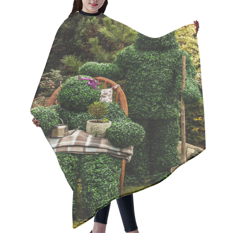 Personality  Family Of Live Bushes. Outdoor Fairy Tale Style Photo. Hair Cutting Cape