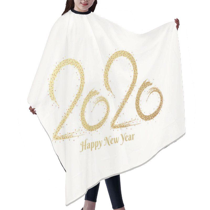 Personality  2020 Text In Glitter Brush Stroke Effect On White Background For Hair Cutting Cape