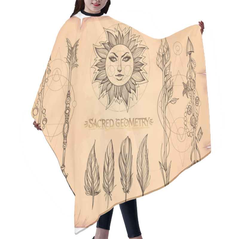 Personality  Arrows, Sun And Feathers. Hair Cutting Cape