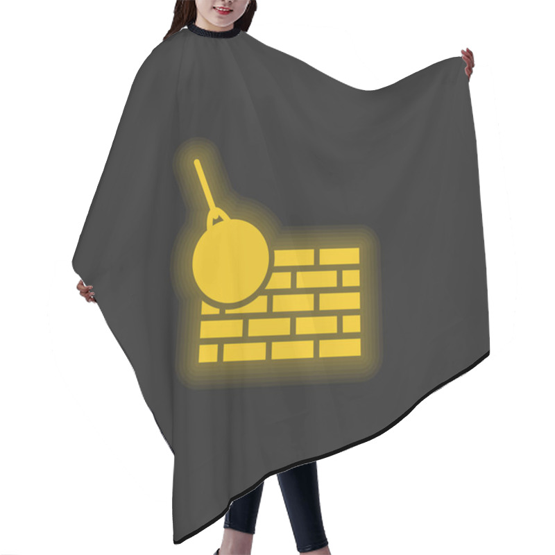 Personality  Bricks Wall And Demolition Ball Yellow Glowing Neon Icon Hair Cutting Cape