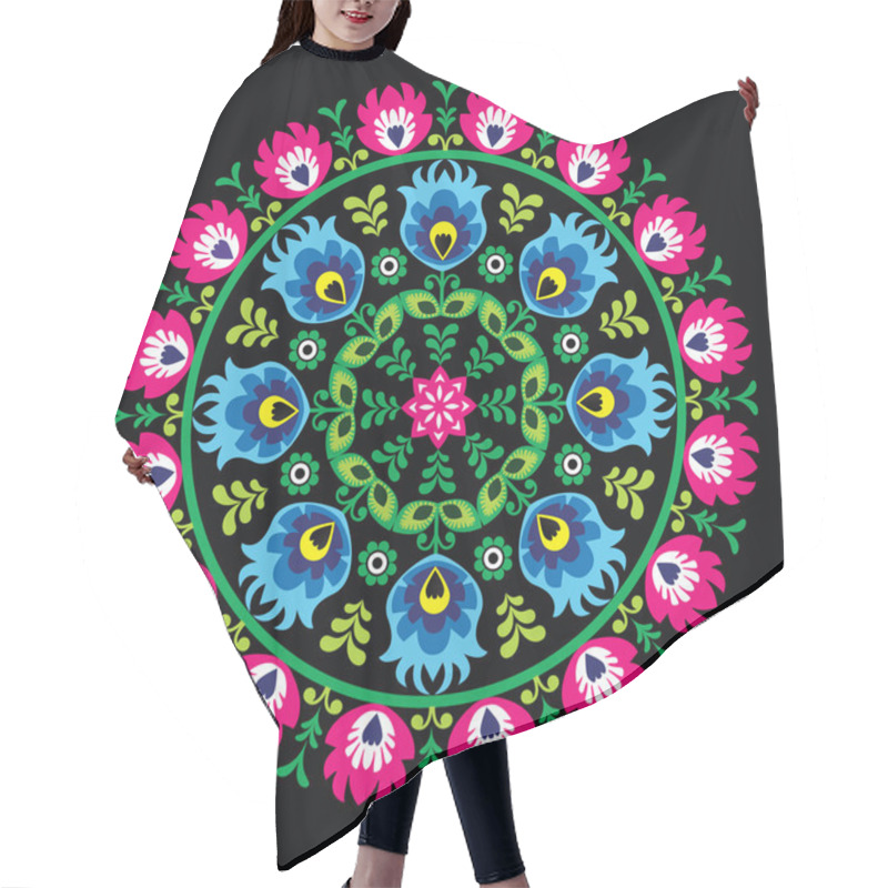 Personality  Polish Traditional Circle Folk Art Pattern On Black - Wzory Lowickie, Wycinanka Hair Cutting Cape