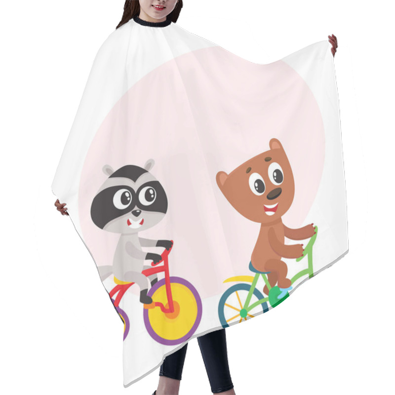 Personality  Cute Little Raccoon And Bear Characters Riding Bicycles Together Hair Cutting Cape