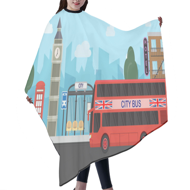 Personality  London, United Kingdom, Big Ben Tower Flat Design Travel Concept City Life Hair Cutting Cape