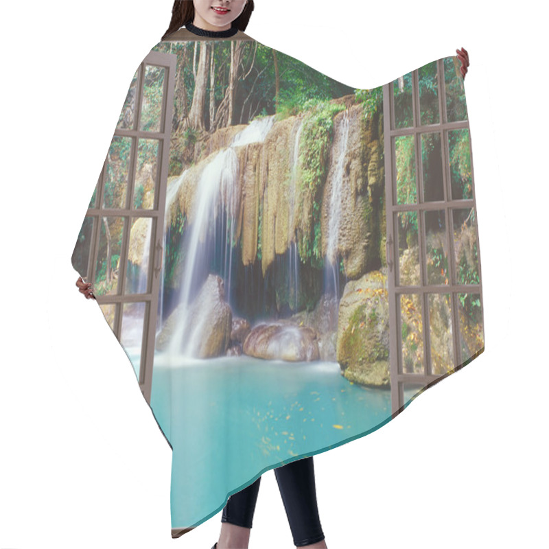 Personality  Open Window View To Deep Jungle Waterfall Hair Cutting Cape