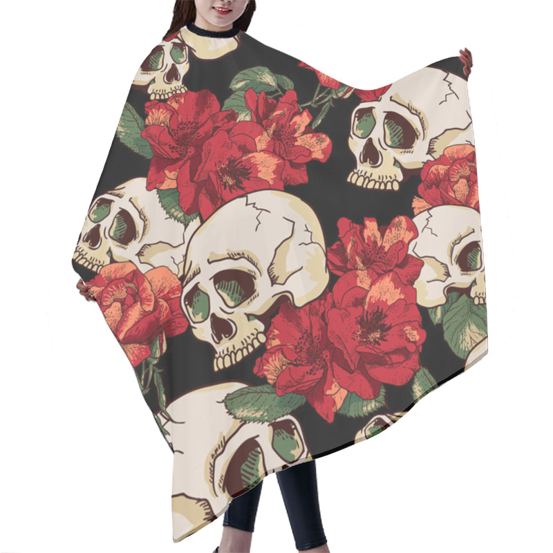 Personality  Skull And Flowers Seamless Background Hair Cutting Cape