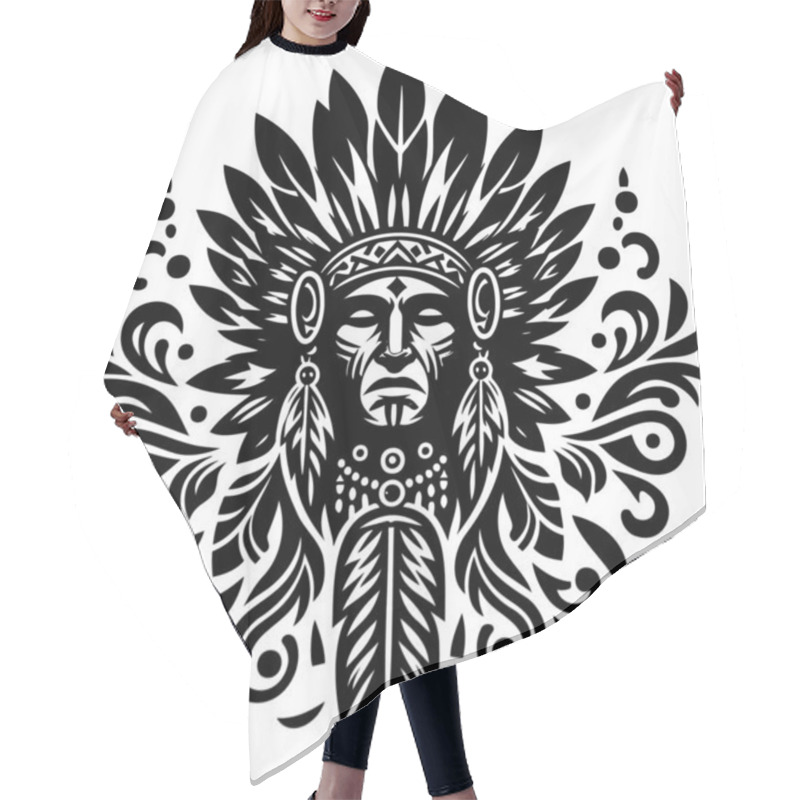 Personality  Intricately Patterned Native American Feather Headdress In Stencil Style Hair Cutting Cape