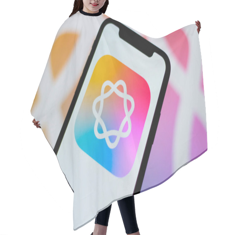 Personality  Apple Intelligence Logo Displayed On Smartphone Screen, Apple Intelligence In The Background. Apple AI, Apple Artificial Intelligence, OpenAI Hair Cutting Cape