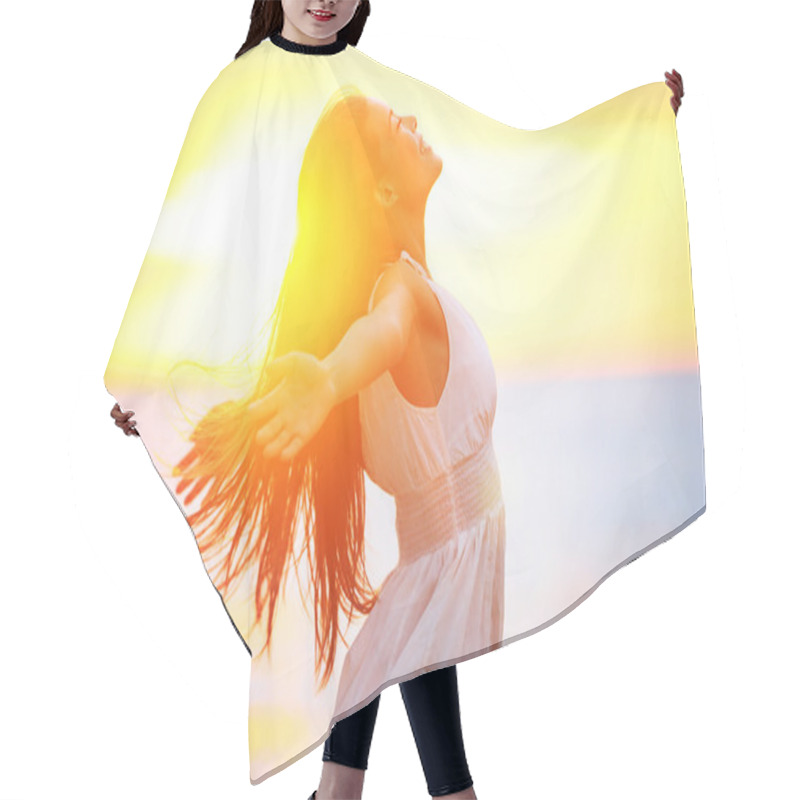 Personality  Free Happy Woman Enjoying Sunset Hair Cutting Cape