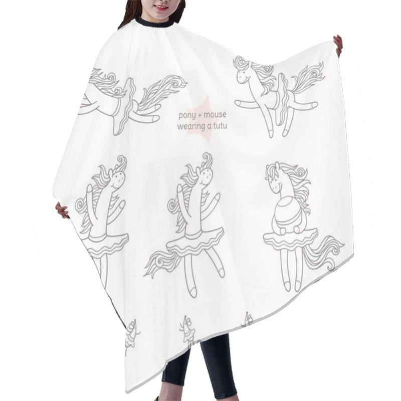 Personality   Elements With Cute Ponies  And Mice. Hair Cutting Cape