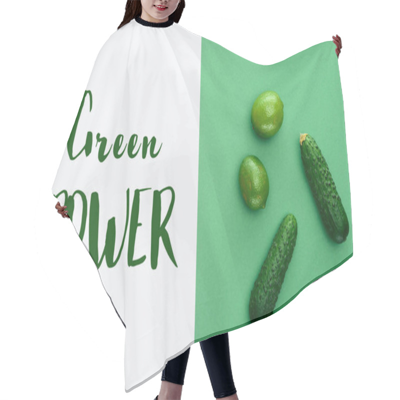 Personality  Top View Of Limes And Cucumbers With Text Green Power On White And Green Surface Hair Cutting Cape