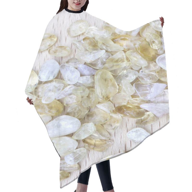 Personality  Citrine Heap Up Jewel Stones Texture On Light Varnished Wood Background Hair Cutting Cape