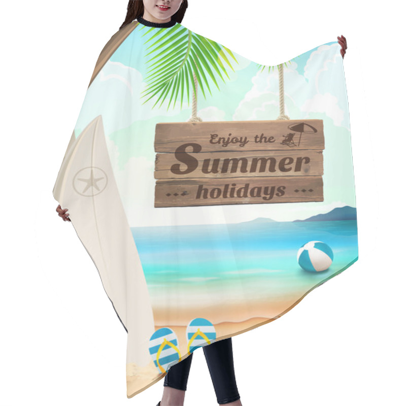 Personality  Summer Holidays Background - Surfboard On Against Beach And Waves. Vector Illustration Hair Cutting Cape