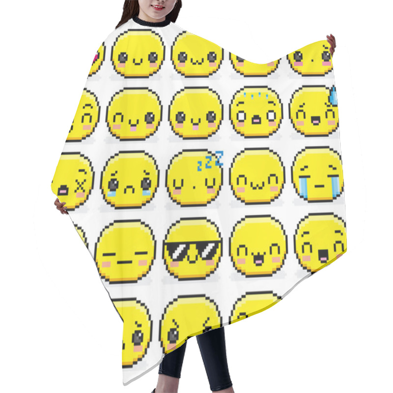 Personality  Set Of Different Cartoon Pixel Faces Hair Cutting Cape