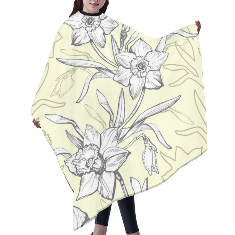 Personality  Floral Graphic Seamless Pattern With Hand Drawn Flowers Daffodils, Hair Cutting Cape