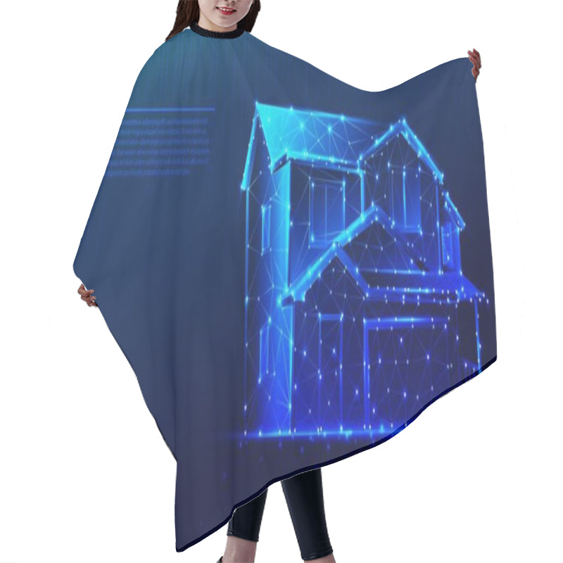 Personality  Polygonal Mansion Or House On Dark Blue Tech Background, Triangles And Particle Style Design. Hair Cutting Cape