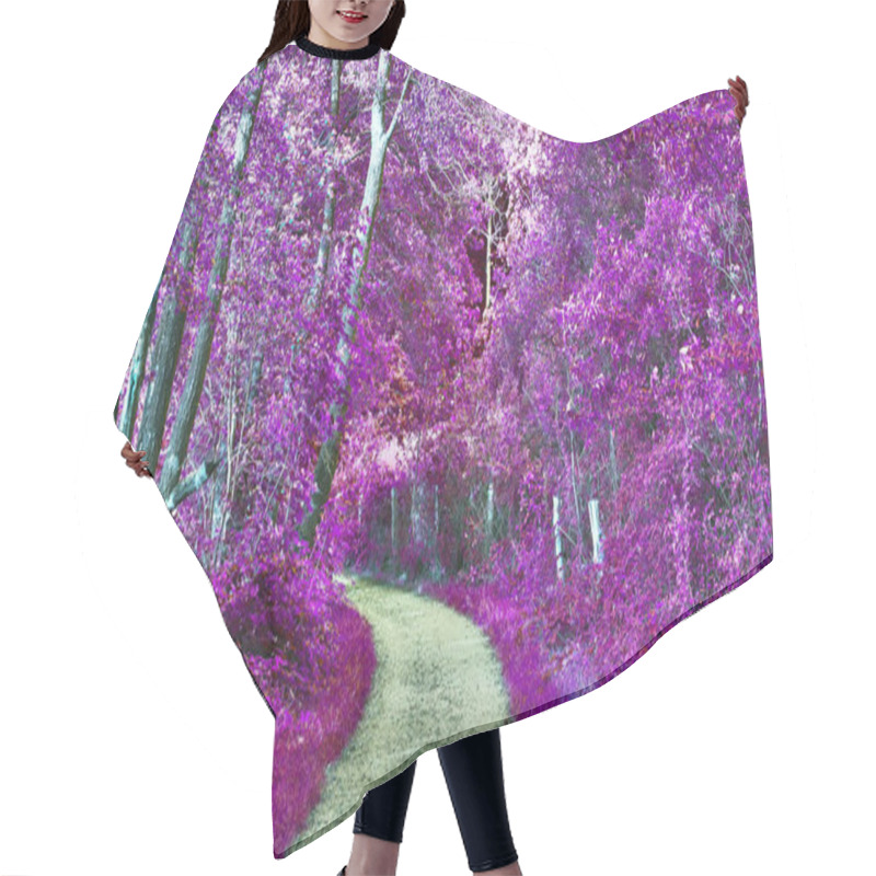 Personality  Beautiful Purple Infrared Landscape With A Road And Trees Hair Cutting Cape