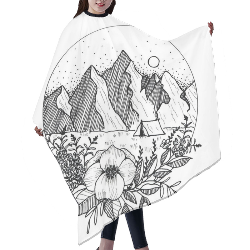 Personality  Mountains With Flowers In A Circle Hair Cutting Cape