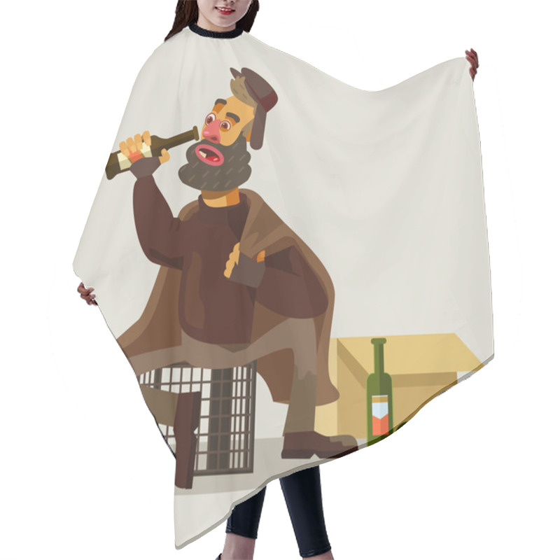 Personality  Homeless Man Drinking Alcohol. Vector Flat Illustration Hair Cutting Cape