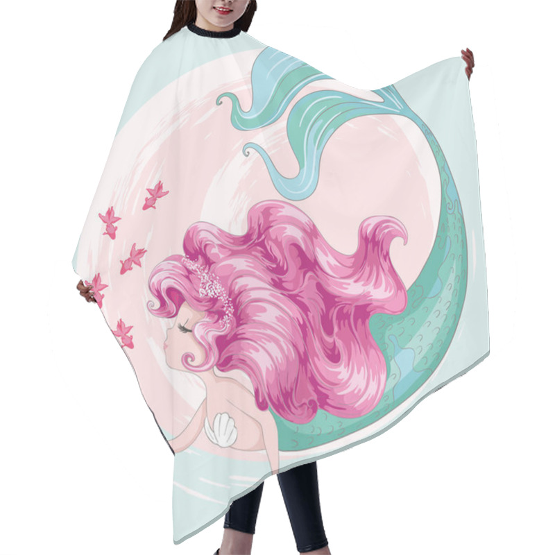 Personality  Vector Illustration Of A Mermaid With Pink Hair Hair Cutting Cape