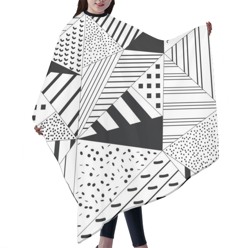 Personality  Abstract Geometric Black And White Doted Linear Triangle, Stylish Tiles With Different Ornament, Retro Illustration. Simple Background  Hair Cutting Cape