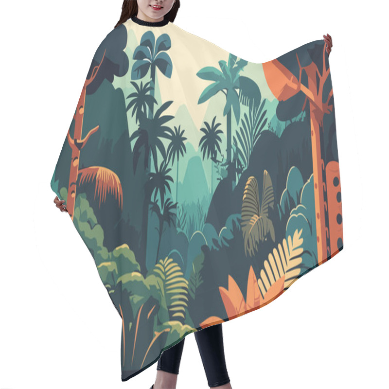 Personality  Tropical Jungle Landscape. Vector Illustration In Flat Cartoon Style. Tropical Rainforest With Exotic Plants Hair Cutting Cape