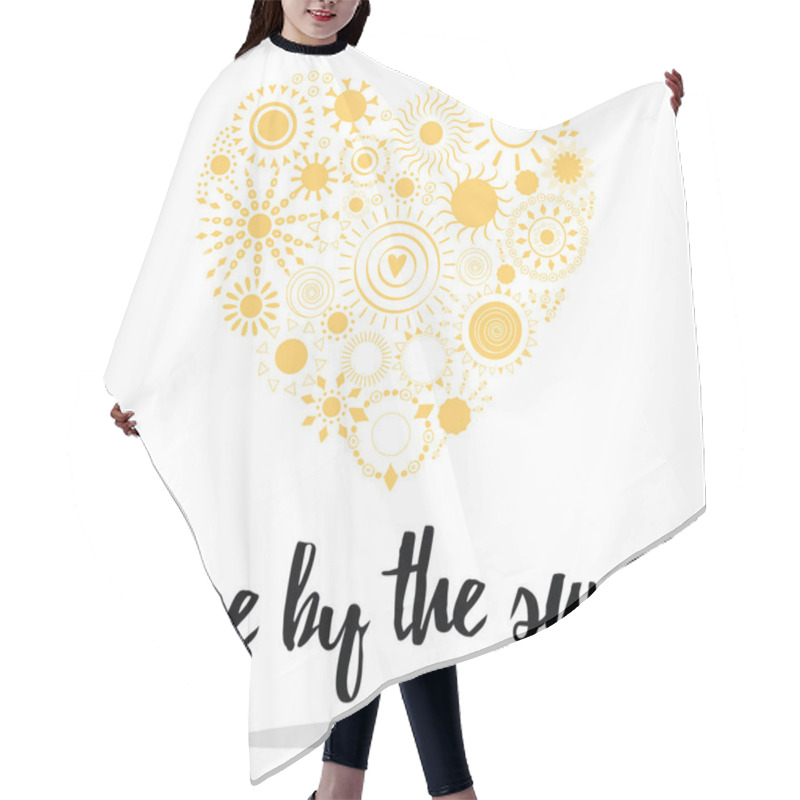 Personality  Yellow Sun Icons Made Shape If Heart. Positive Life Quote. Hair Cutting Cape