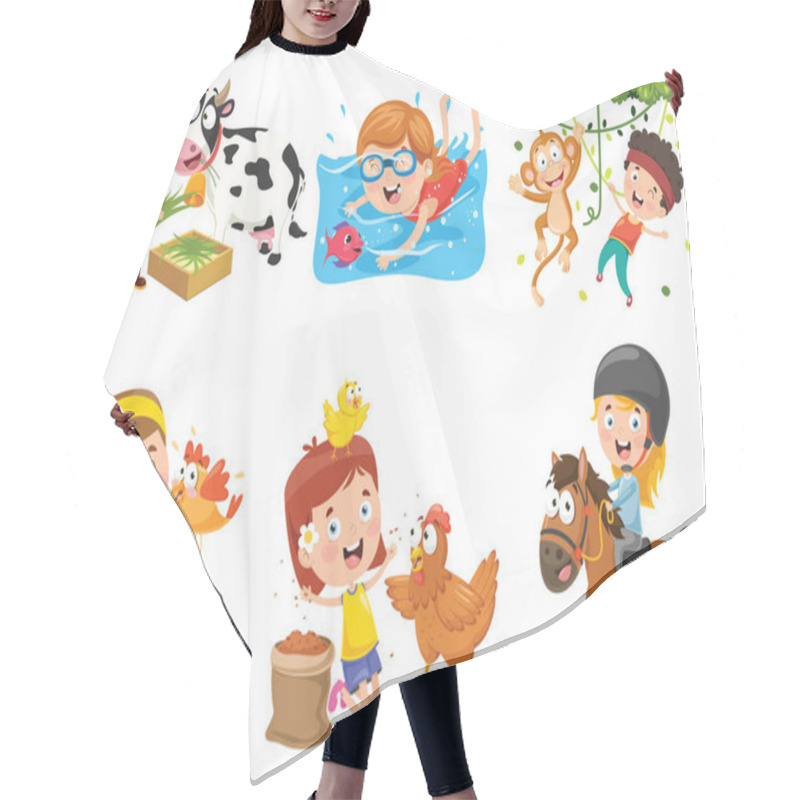 Personality  Children Playing With Funny Animals Hair Cutting Cape