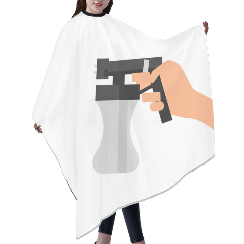 Personality  Vector Tanning Spray Machine Illustration With Hand Hair Cutting Cape