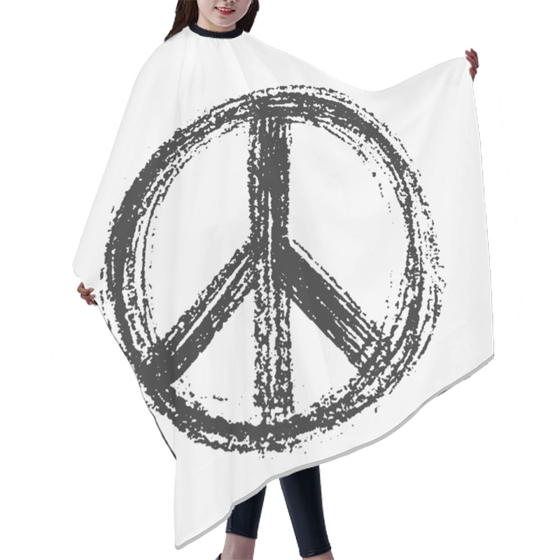 Personality  Red Peace Symbol Created In Grunge Style. Hair Cutting Cape