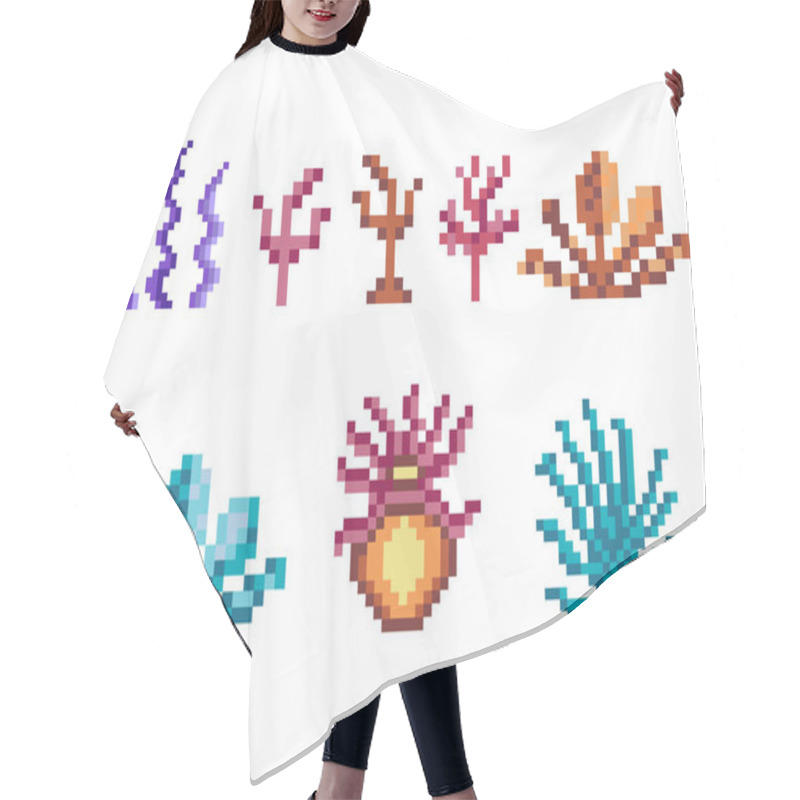 Personality  Underwater Plants And Seaweeds In Pixel Art Hair Cutting Cape