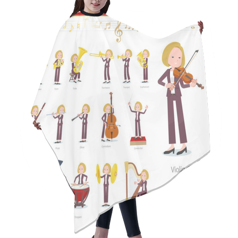 Personality  A Set Of Women On Classical Music Performances.There Are Actions To Play Various Instruments Such As String Instruments And Wind Instruments.It's Vector Art So It's Easy To Edit. Hair Cutting Cape