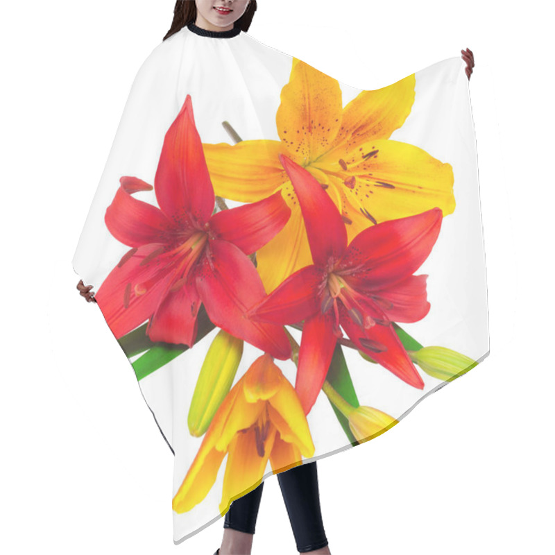 Personality  Bouquet Of Lilies Red And Yellow Flowers  Hair Cutting Cape