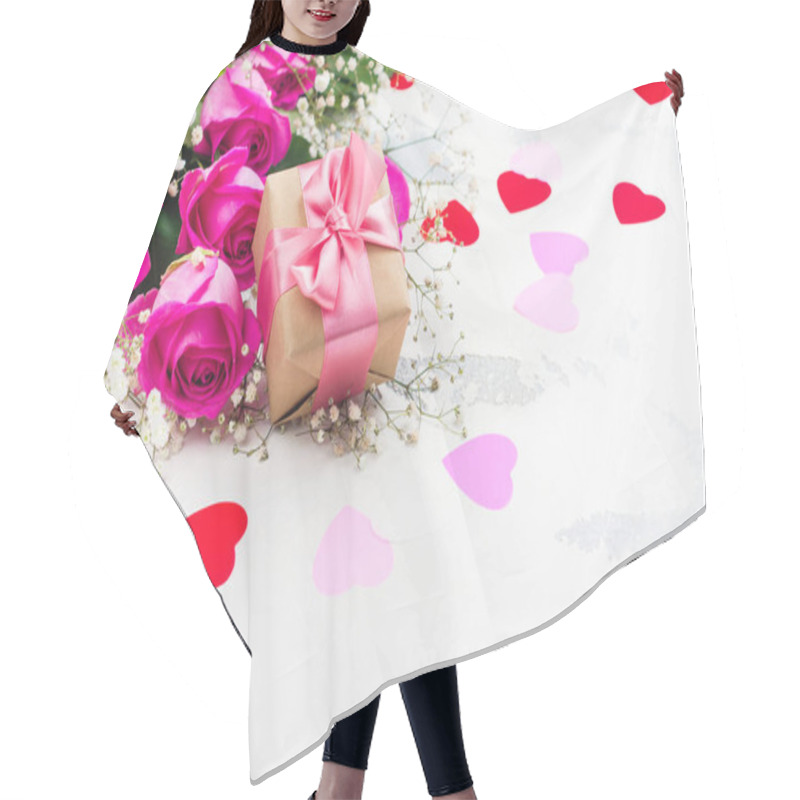 Personality  Valentines Day Background With Roses, Macaroons And Decorative Hearts Hair Cutting Cape