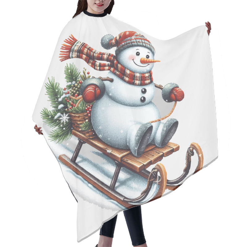 Personality  Snowman On A Sleigh Ride Vector File, Christmas Scene, Santa, Christmas Holiday, Vector Illustration File Hair Cutting Cape