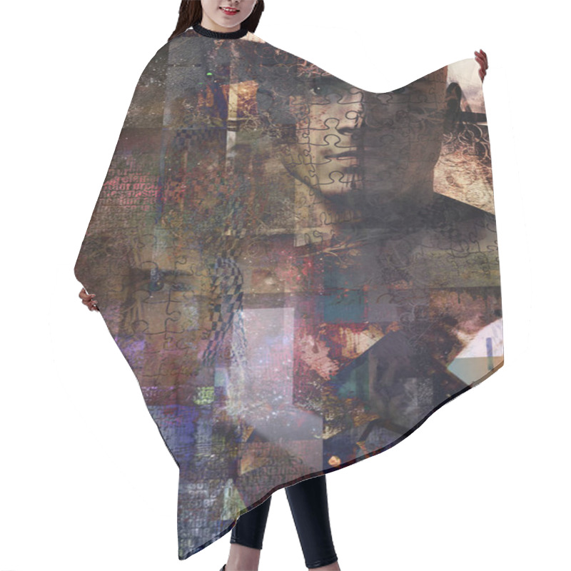 Personality  Abstract Composition. Man Face With Puzzle Pattern Hair Cutting Cape