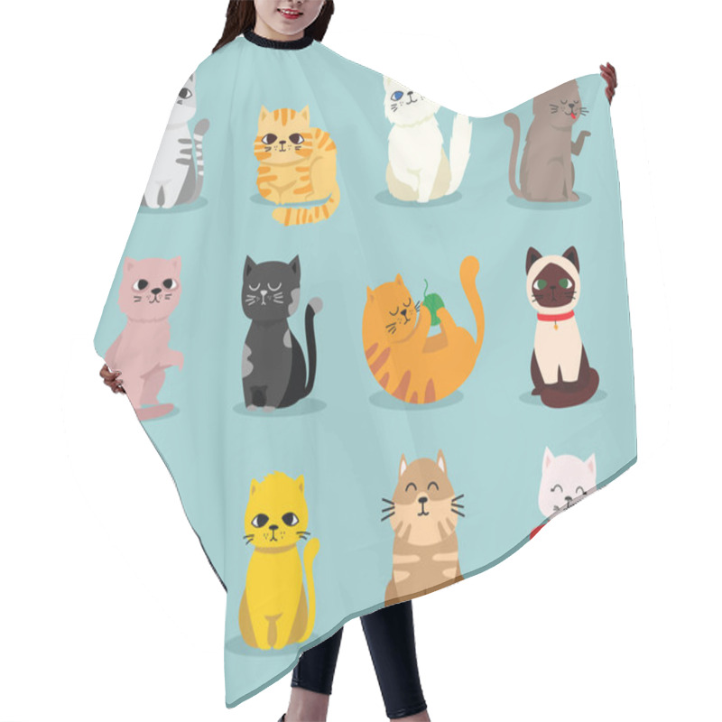 Personality  Set Of Vector Cute Funny Cats For Greeting Card Design, T-shirt Print, Inspiration Poster. Hair Cutting Cape