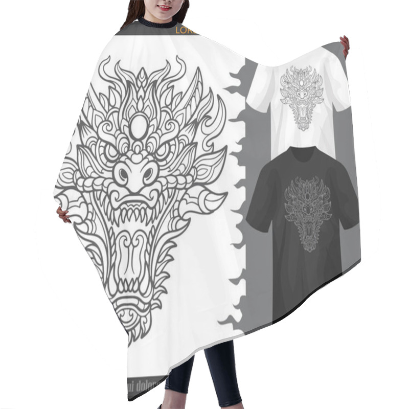 Personality  Dragon Head Mandala Arts Isolated On Black And White T Shirt. Hair Cutting Cape