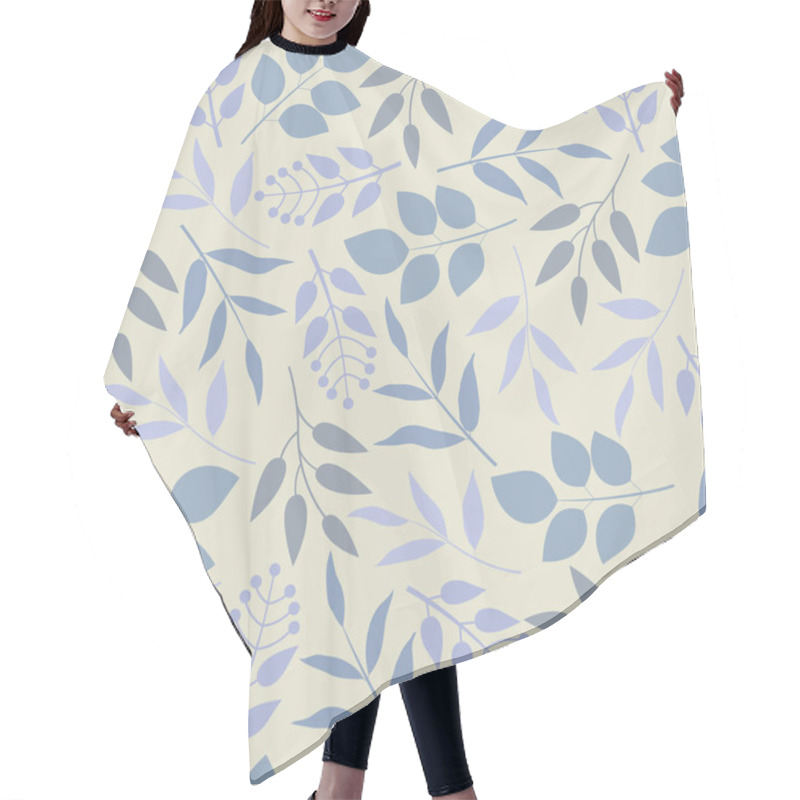 Personality  Floral Seamless Pattern. Allover Foliage Surface Design Of Monochromatic Blue Leaves Hair Cutting Cape