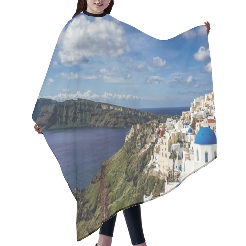 Personality  Blue-domed Churches Near White Houses And Tranquil Sea In Santorini  Hair Cutting Cape