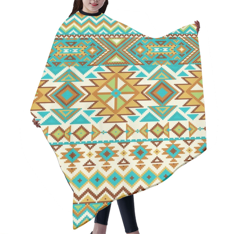 Personality  Bright Seamless Background With Pixel Pattern In Aztec Geometric Tribal Style. Vector Illustration. Pantone Colors. Hair Cutting Cape