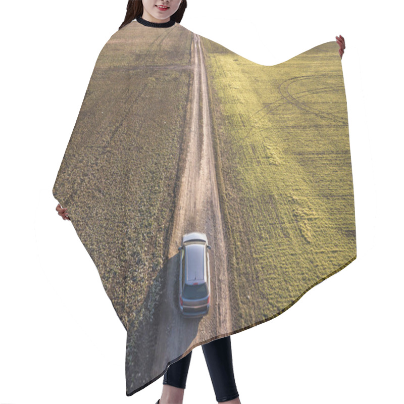 Personality  Aerial View Of Car Driving By Straight Ground Road Through Green Hair Cutting Cape