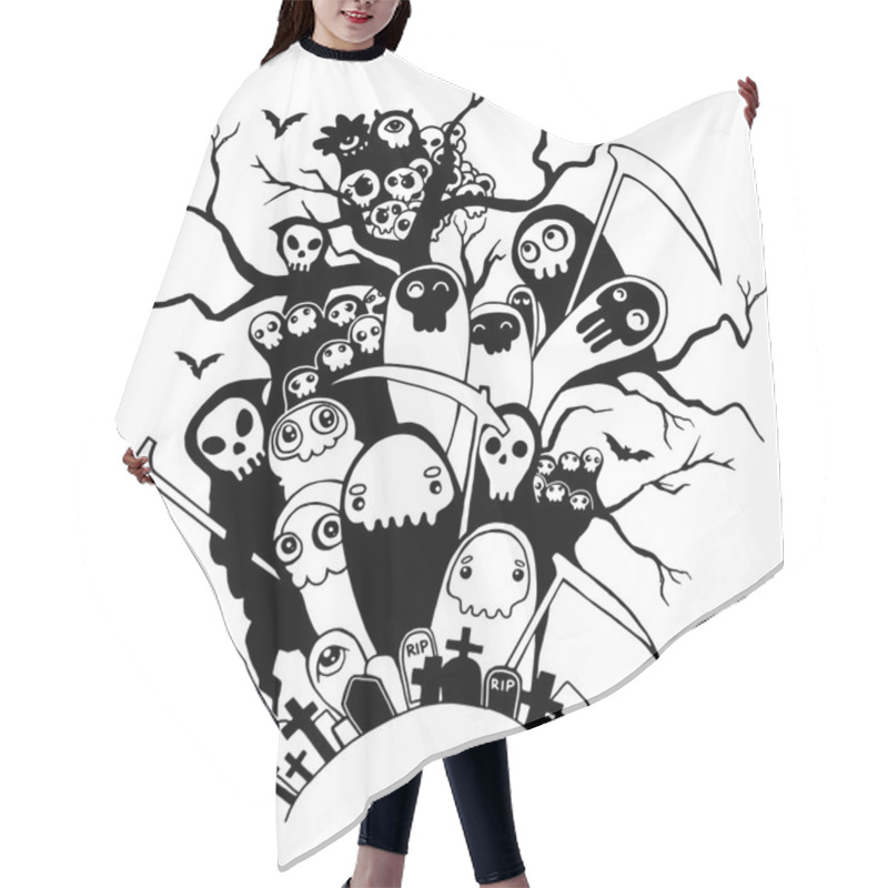 Personality  Hand Drawn Cute Death Skeleton Characters For Halloween Hair Cutting Cape