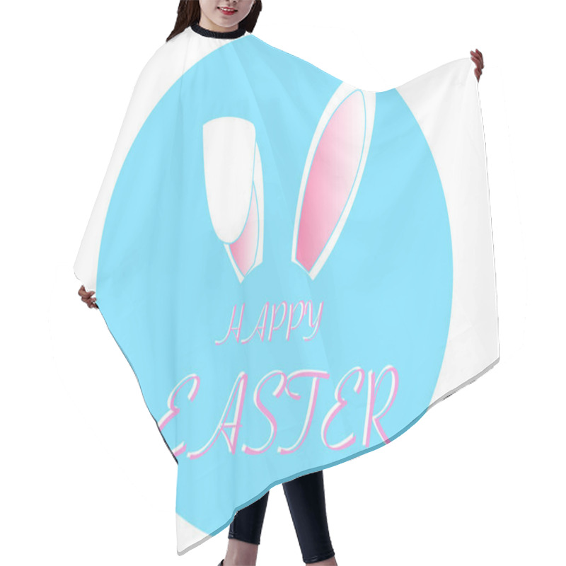 Personality  Illustration Of Bunny Ears Near Happy Easter Lettering In Blue Circle Isolated On White Hair Cutting Cape