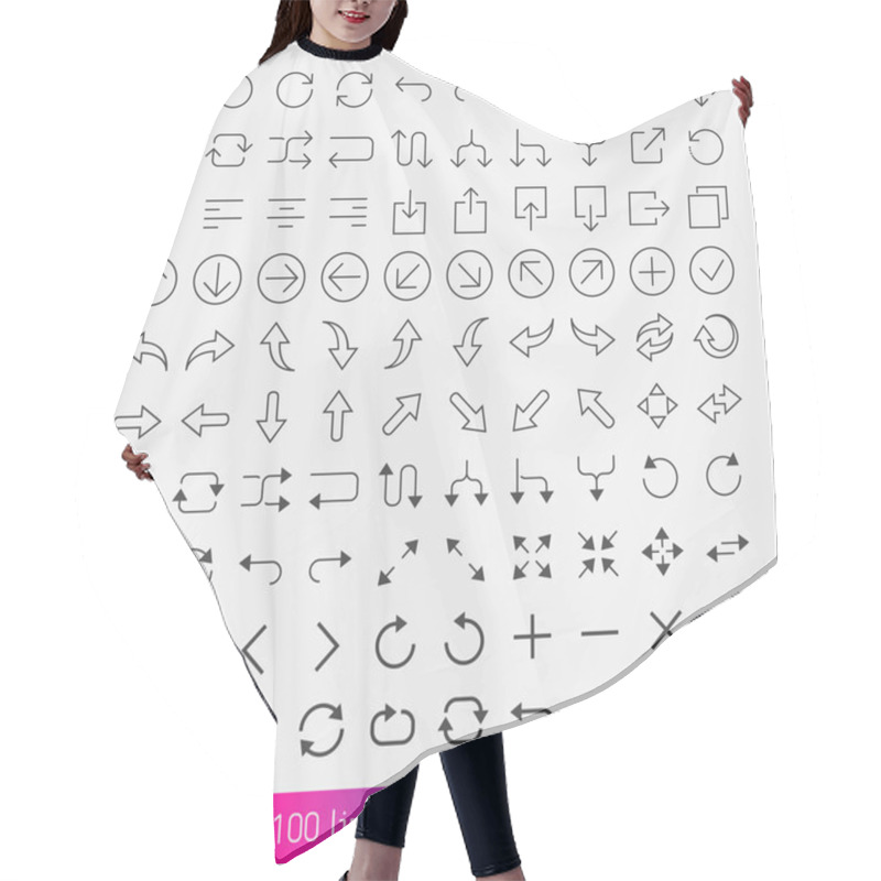 Personality  100 Line Icon Set - Arrows. Hair Cutting Cape